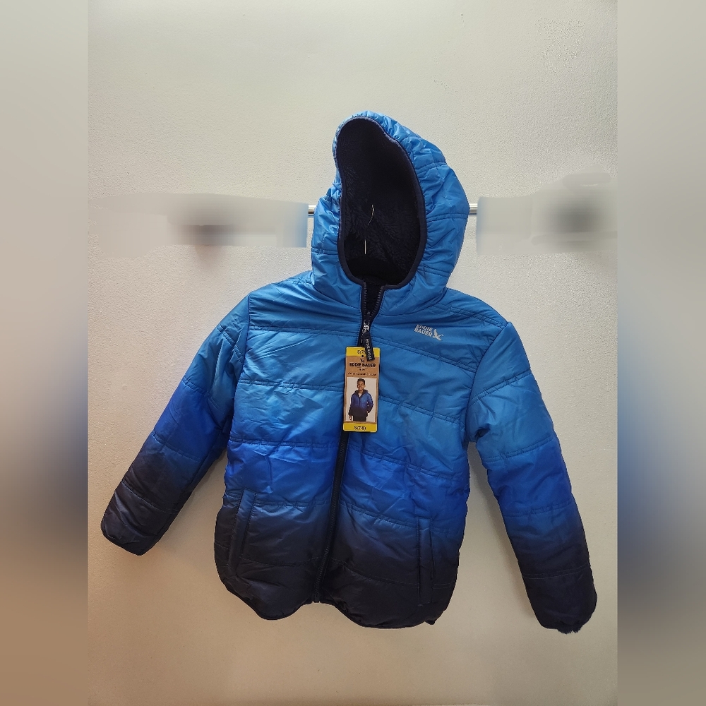 Eddie Bauer Blue and Black Puffer Jacket
